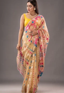 Jamdani Cotton Silk Saree in Beige