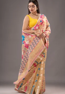 Jamdani Cotton Silk Saree in Beige