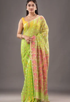 Jamdani Cotton Silk Saree in Light Green