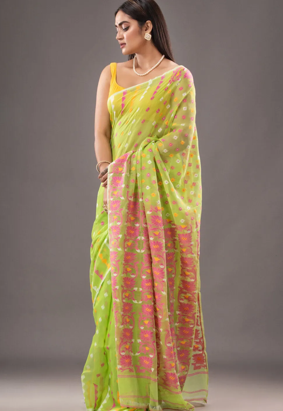 Jamdani Cotton Silk Saree in Light Green