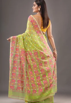 Jamdani Cotton Silk Saree in Light Green