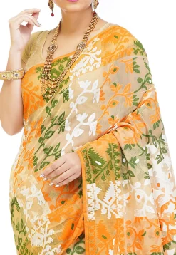 Jamdani Cotton Silk Saree in Light Beige and Multicolor