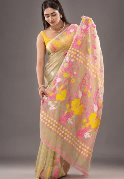 Jamdani Cotton Silk Saree in Beige