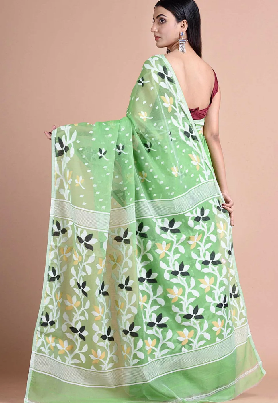 Jamdani Cotton Silk Saree in Pastel Green