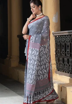 Jamdani Pure Cotton Saree in Grey