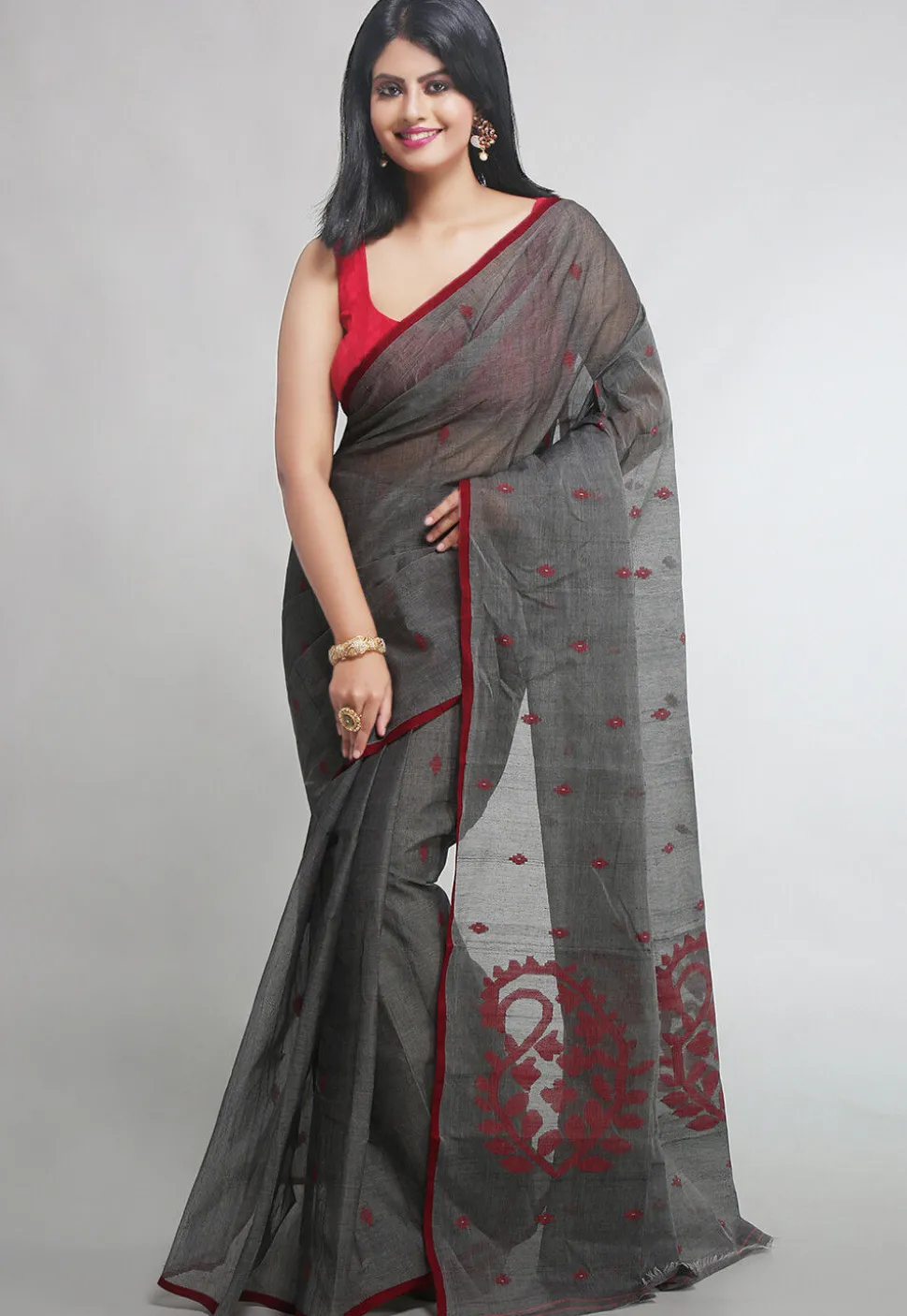 Jamdani Pure Cotton Saree in Grey