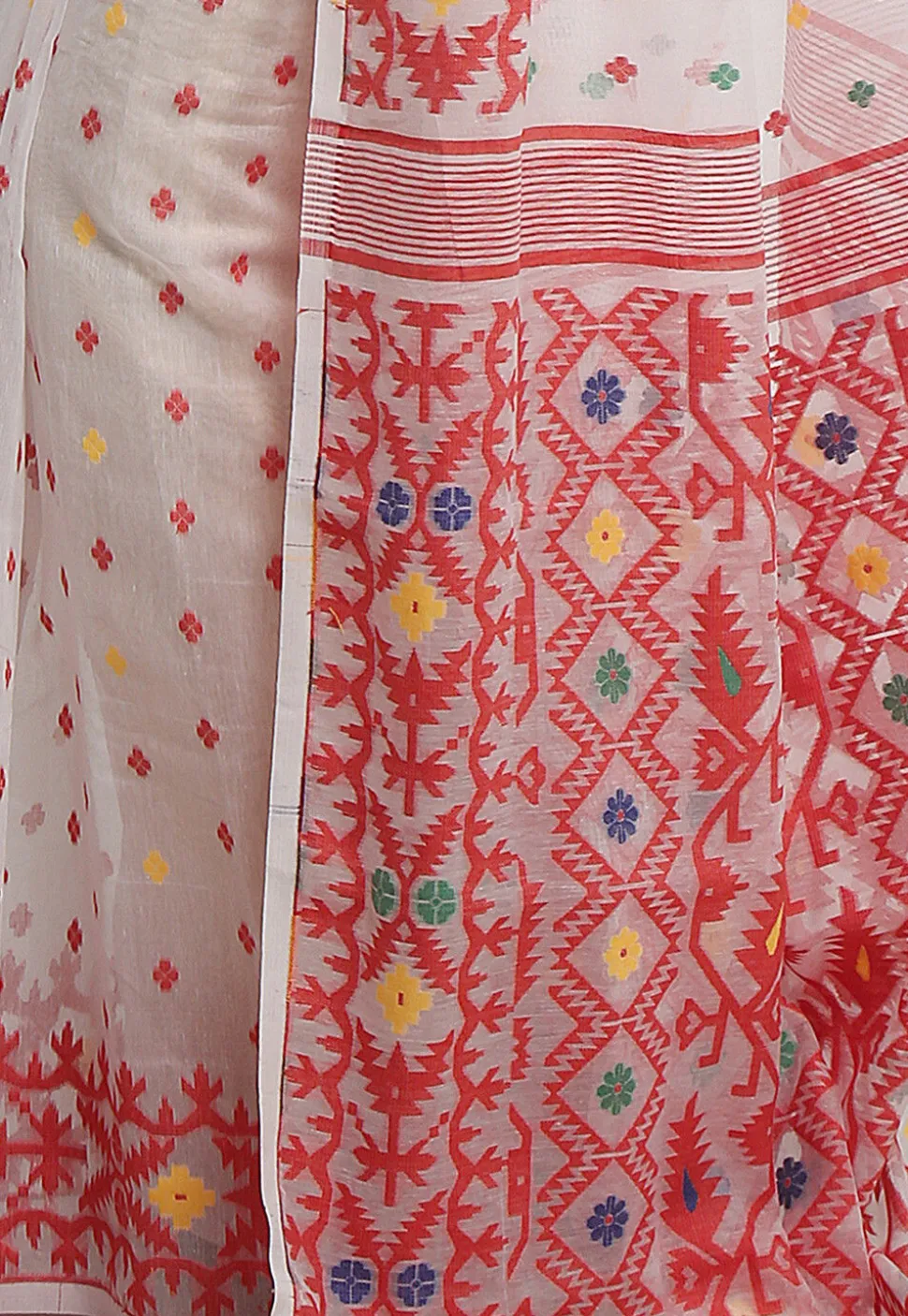 Jamdani Pure Cotton Saree in Off White