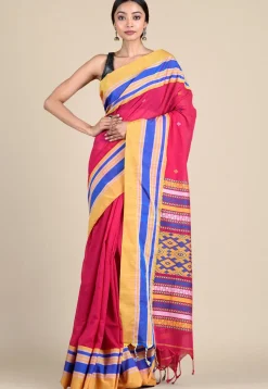 Jamdani Pure Cotton Saree in Fuchsia