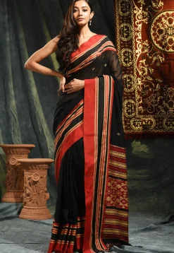Jamdani Pure Cotton Saree in Black