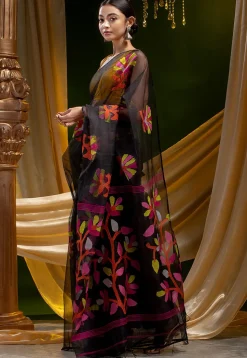 Jamdani Pure Muslin Silk Saree in Black
