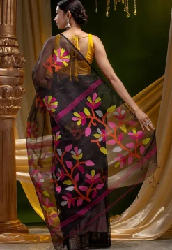 Jamdani Pure Muslin Silk Saree in Black