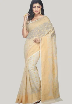 Jamdani Resham Silk Handloom Saree in Off White