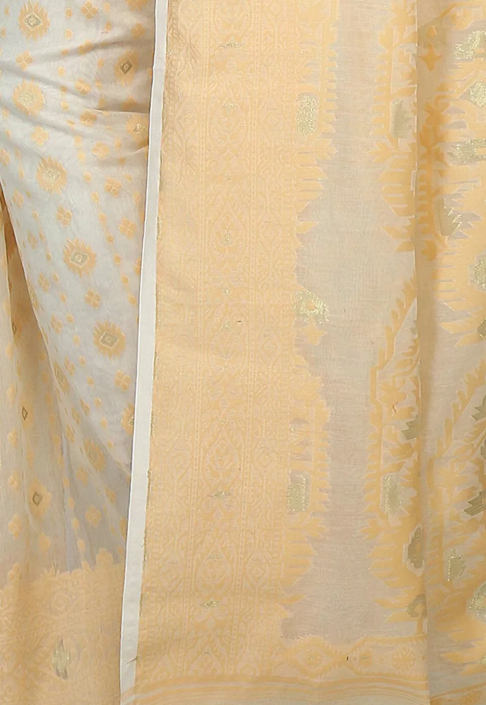 Jamdani Resham Silk Handloom Saree in Off White