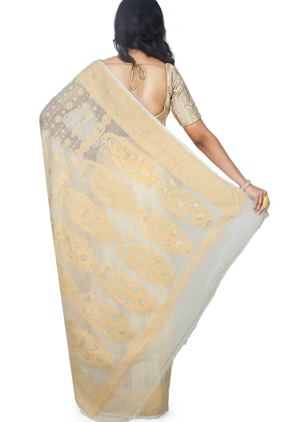 Jamdani Resham Silk Handloom Saree in Off White