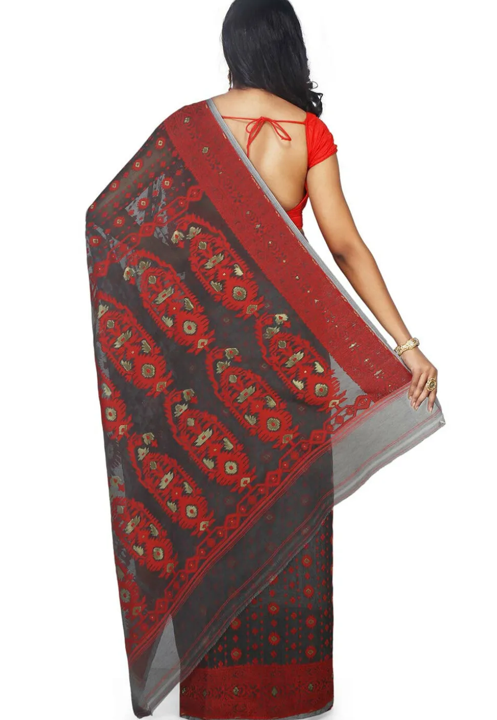 Jamdani Resham Silk Handloom Saree in Dark Grey
