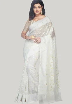 Jamdani Resham Silk Handloom Saree in White