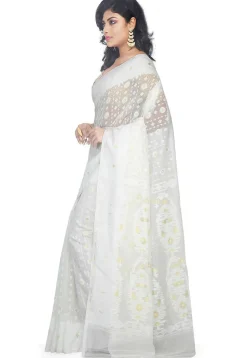 Jamdani Resham Silk Handloom Saree in White