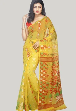 Jamdani Resham Silk Handloom Saree in Yellow