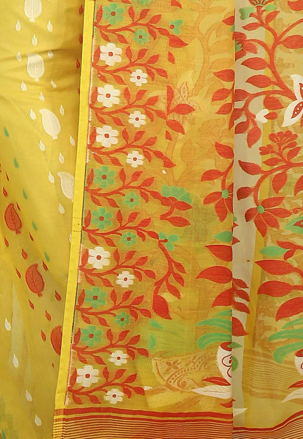 Jamdani Resham Silk Handloom Saree in Yellow
