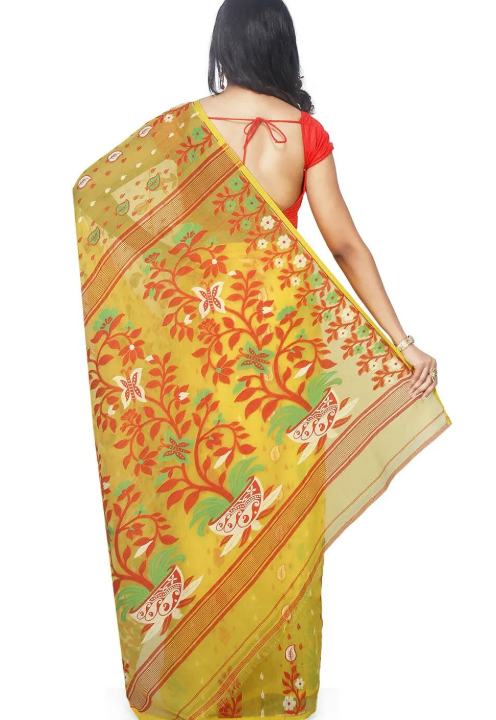 Jamdani Resham Silk Handloom Saree in Yellow