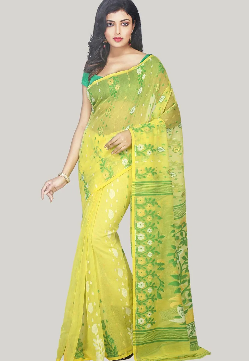 Jamdani Resham Silk Handloom Saree in Light Yellow