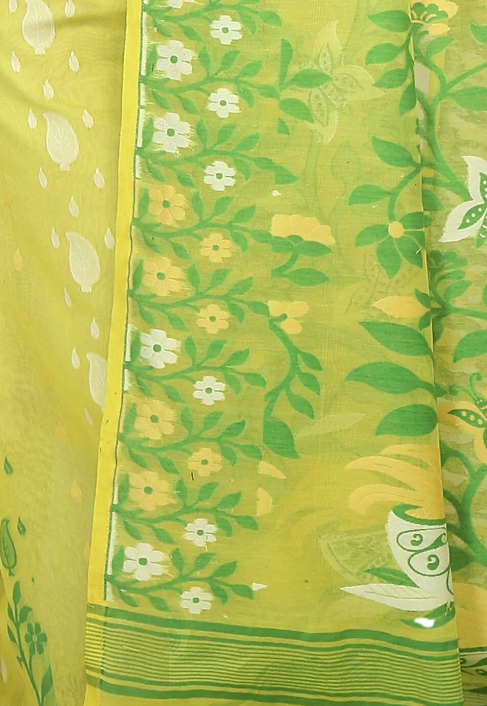 Jamdani Resham Silk Handloom Saree in Light Yellow