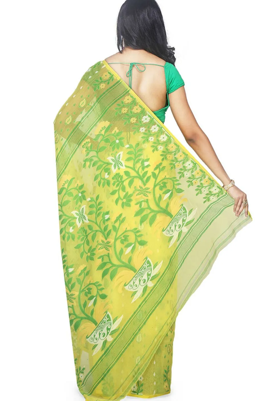 Jamdani Resham Silk Handloom Saree in Light Yellow
