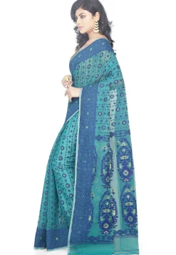 Jamdani Resham Silk Handloom Saree in Light Teal Blue