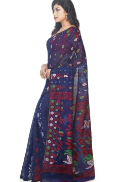 Jamdani Resham Silk Handloom Saree in Navy Blue