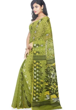 Jamdani Resham Silk Handloom Saree in Light Olive Green