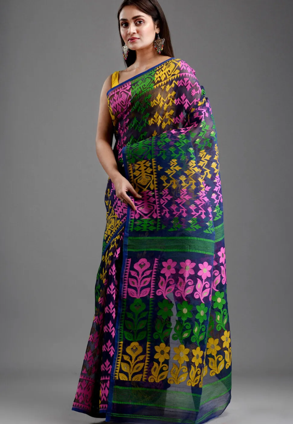 Jamdani Saree in Navy Blue