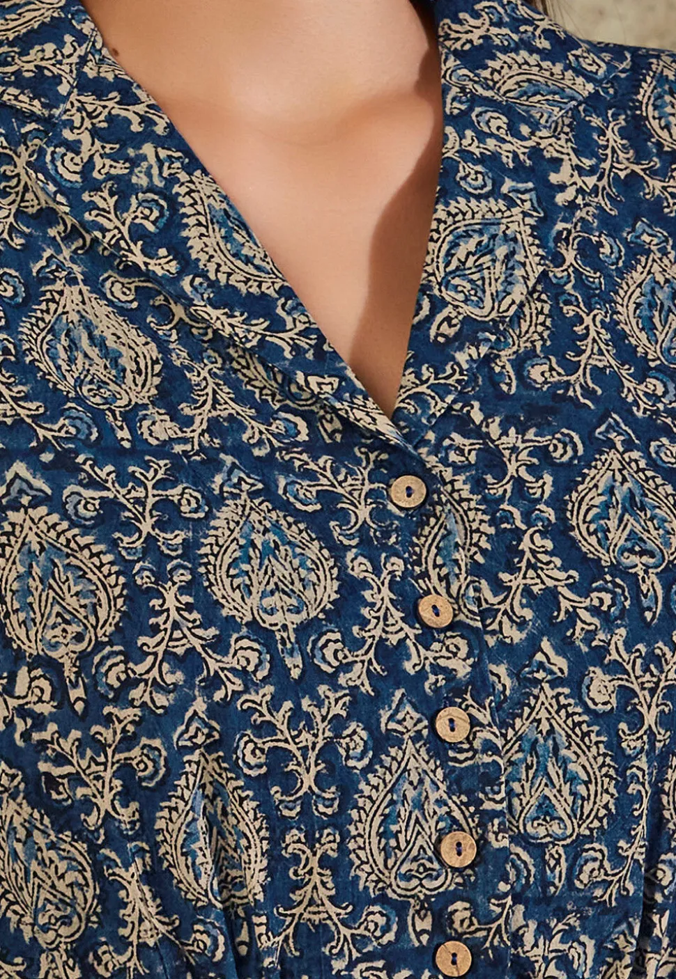 Kalamkari Printed Cotton Blouse in Navy Blue