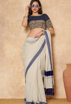 Kalamkari Printed Cotton Blouse in Navy Blue and Black