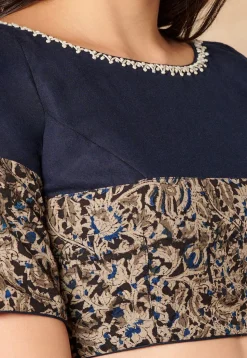 Kalamkari Printed Cotton Blouse in Navy Blue and Black
