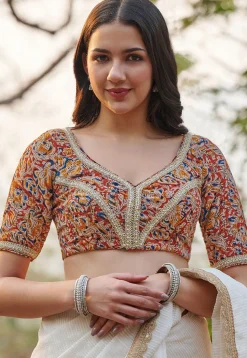 Kalamkari Printed Cotton Blouse in Maroon