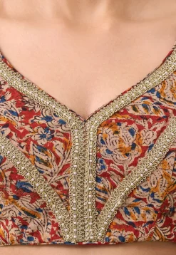 Kalamkari Printed Cotton Blouse in Maroon