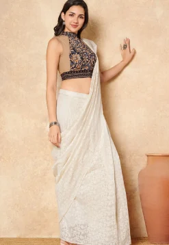 Kalamkari Printed Cotton Blouse in Beige and Black