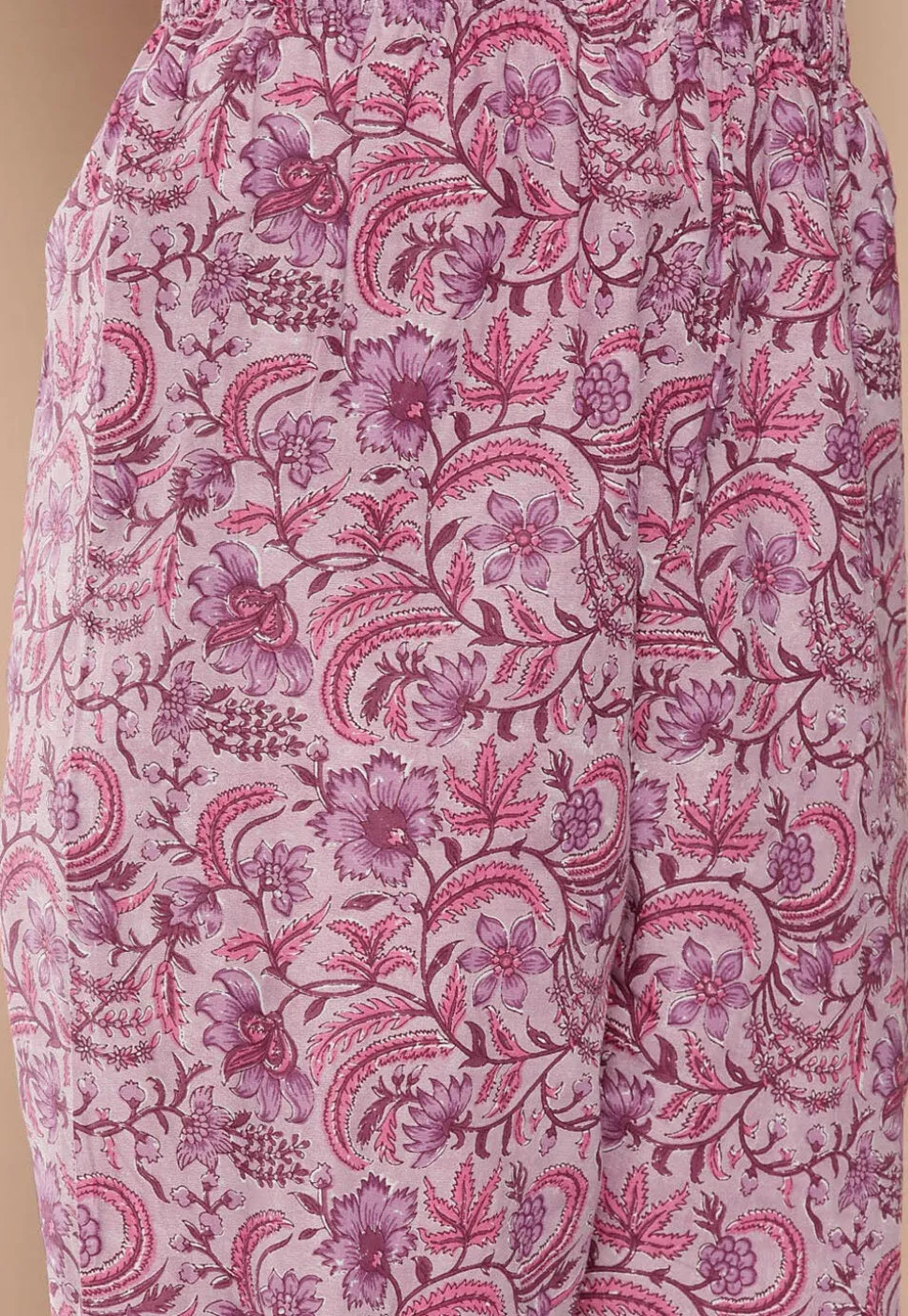Kalamkari Printed Cotton A Line Suit in Dusty Pink