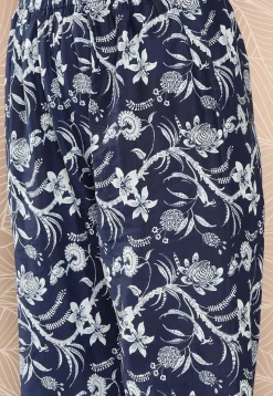 Kalamkari Printed Cotton A Line Suit in Navy Blue