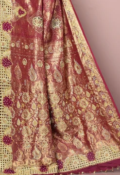Kanchipuram Pure Silk Saree in Maroon and Golden