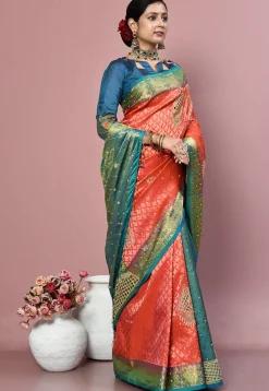 Kanchipuram Pure Silk Saree in Coral Pink