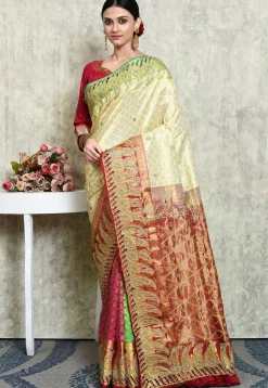 Kanchipuram Pure Silk Saree in Cream and Multicolor