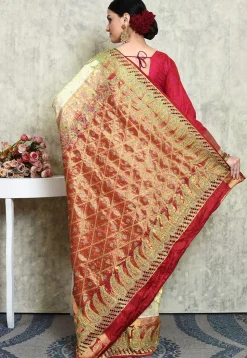 Kanchipuram Pure Silk Saree in Cream and Multicolor