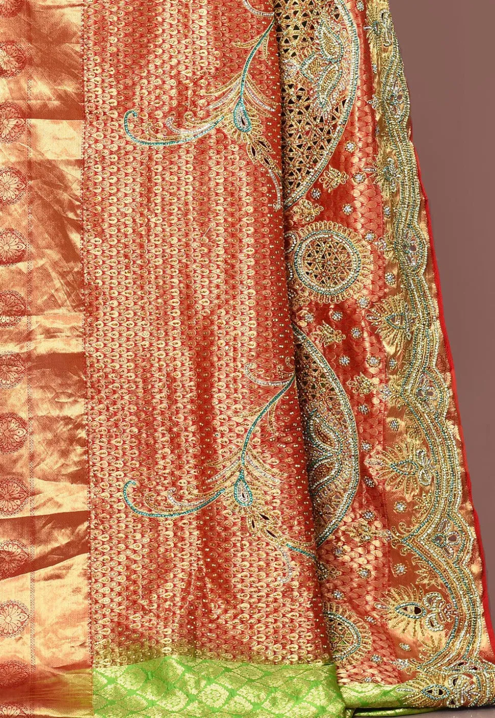 Kanchipuram Pure Silk Saree in Red and Green