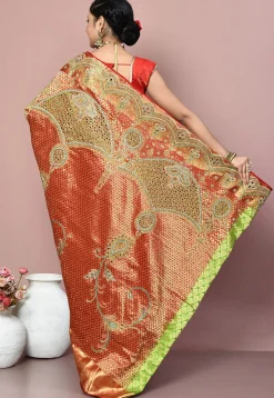Kanchipuram Pure Silk Saree in Red and Green