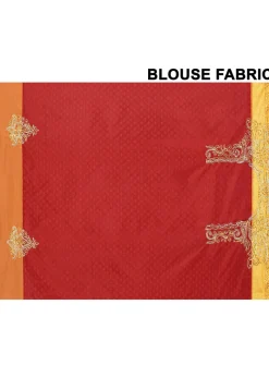 Kanchipuram Pure Silk Two Part Saree in Mustard and Red