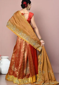 Kanchipuram Pure Silk Two Part Saree in Mustard and Red