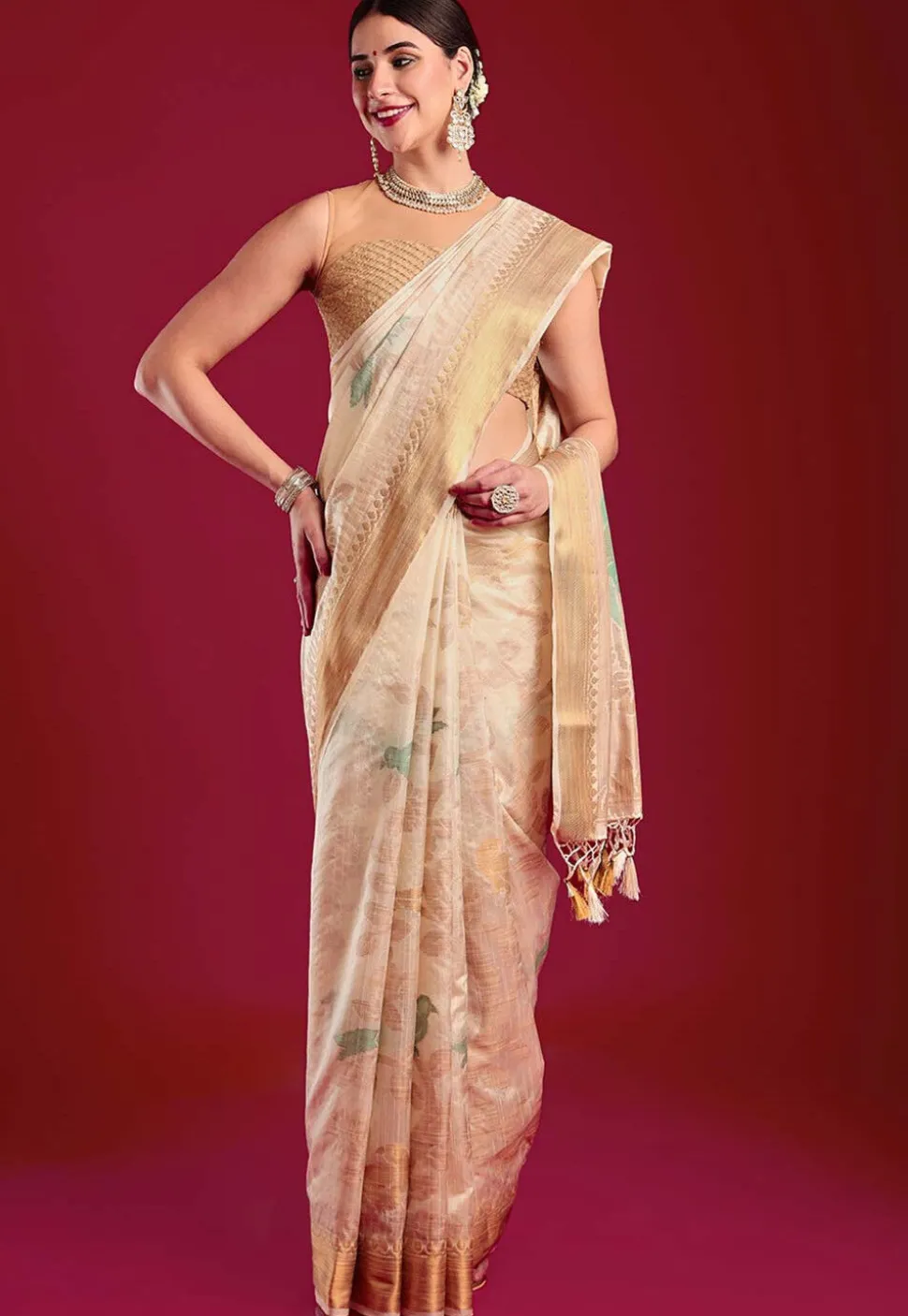 Kanchipuram Saree in Cream