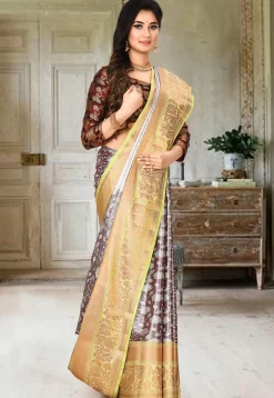 Kanchipuram Saree in Dark Brown