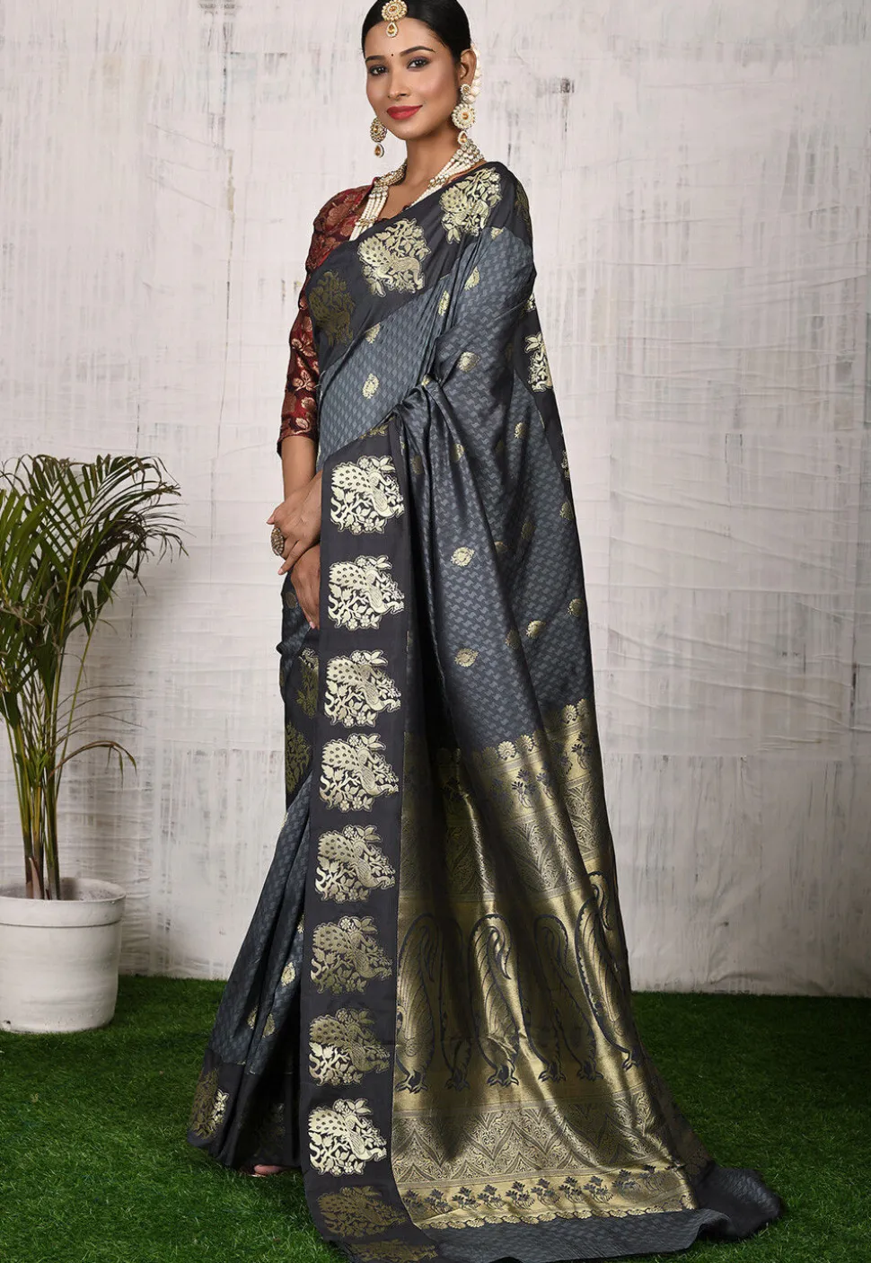 Kanchipuram Saree in Dark Grey